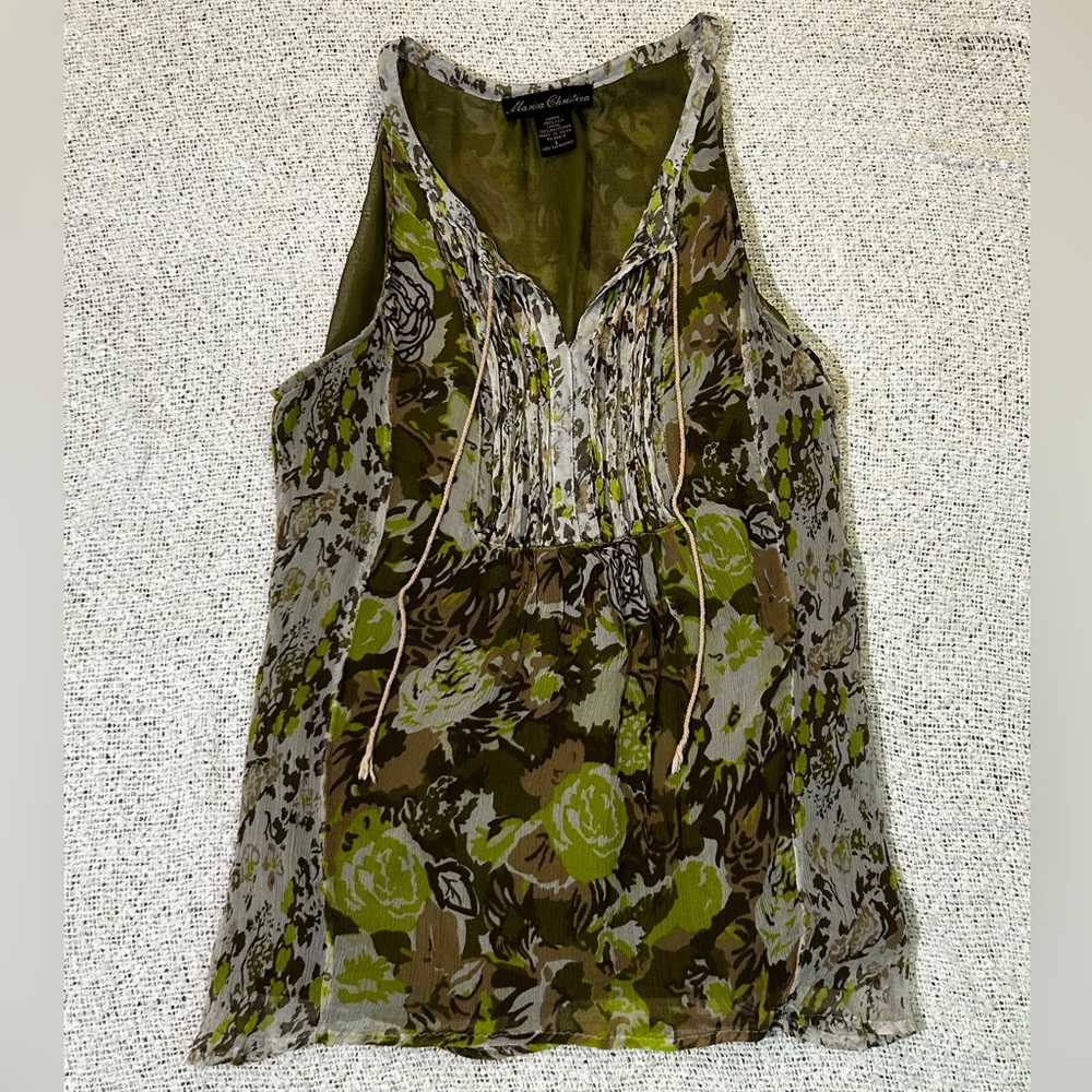 Vintage Marisa Christina Y2K Fairy Floral Sleeveless 100% Silk Blouse Size L